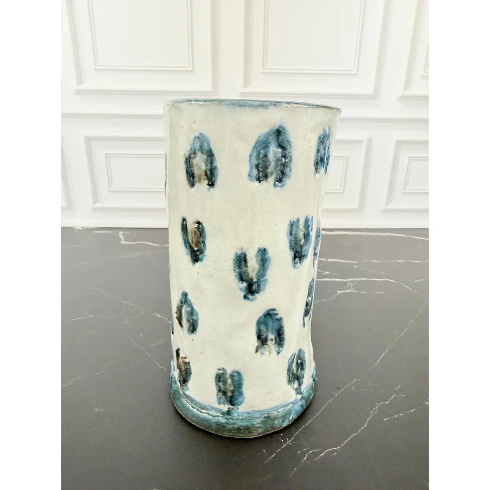 Hand Made Blue White Glazed Studio Pottery Vase 7